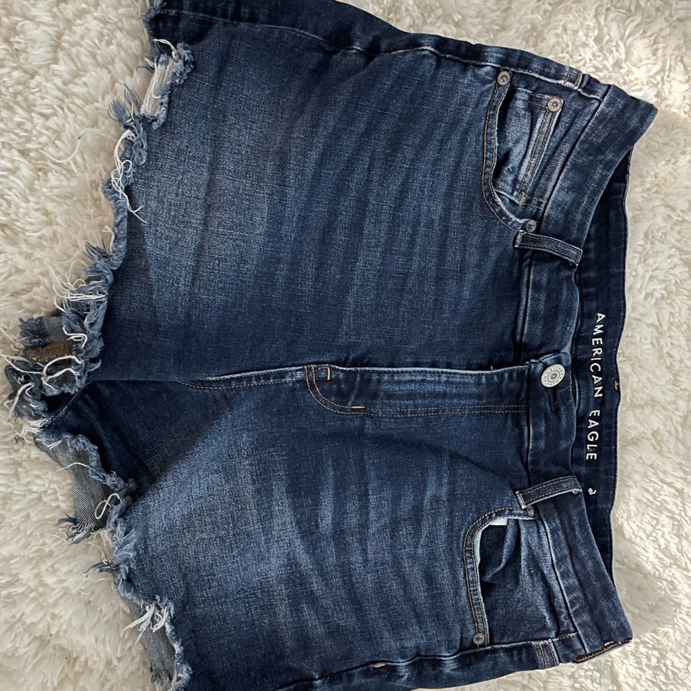 American Eagle Outfitters Dark Blue Frayed Jean Shorts